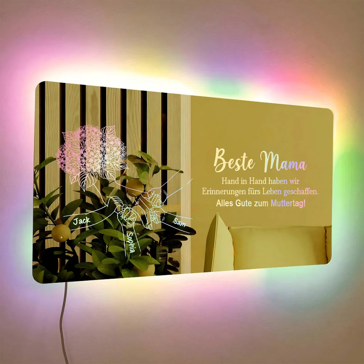 Individuelles Spiegellicht Mama hält Händchen, Personalisiertes Muttertagsgeschenk