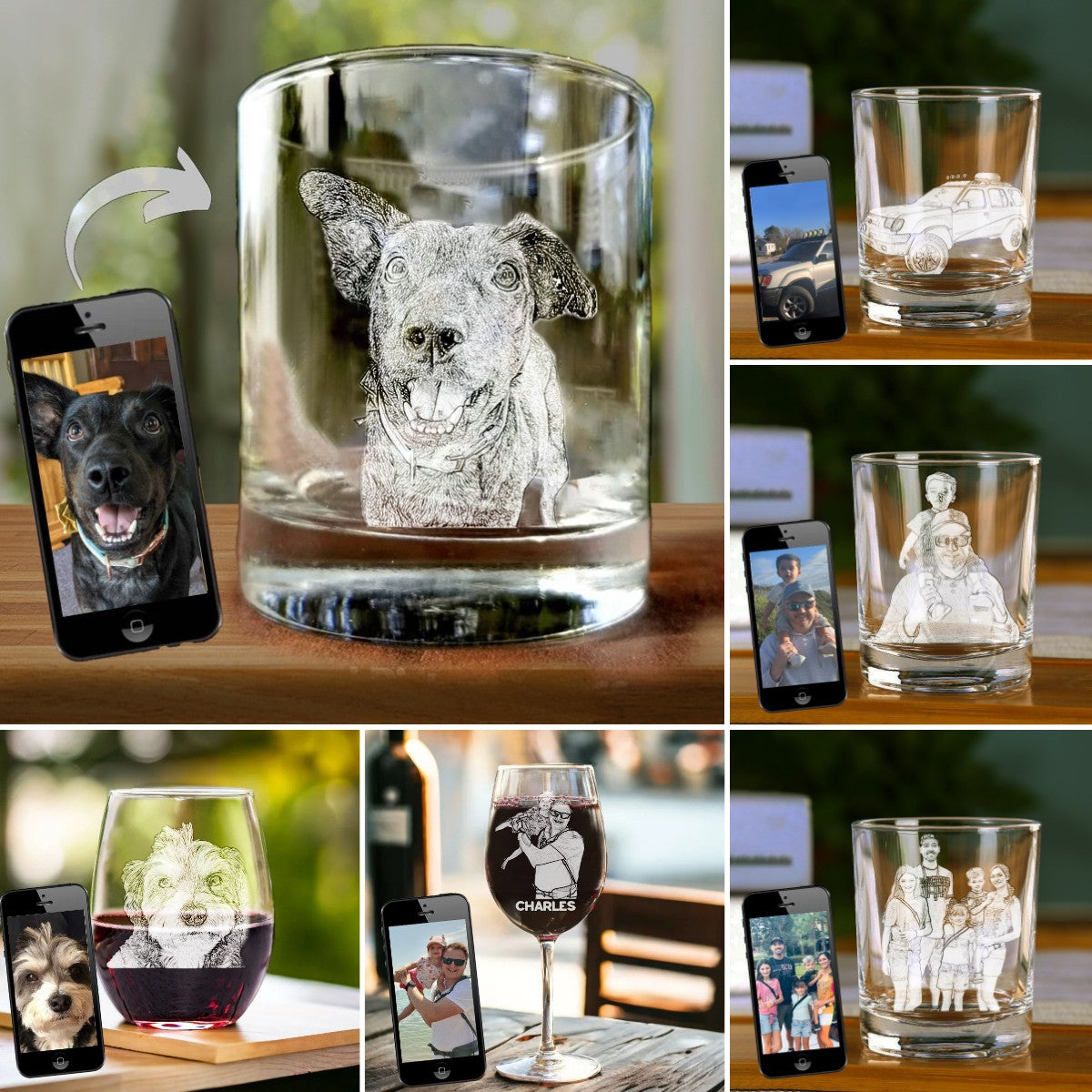 Geätztes Haustierbild-Rocks-Glas, personalisiertes Whiskyglas zum Vatertag, individuelles Glasgeschirr, einzigartiges Geschenk für Papa