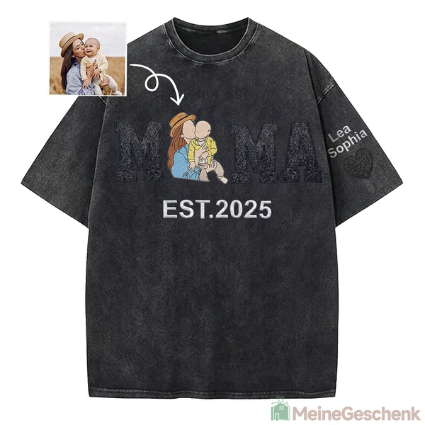 Meinegeschenk Mama Paillettenbesticktes Fotoporträt Gewaschenes T-Shirt