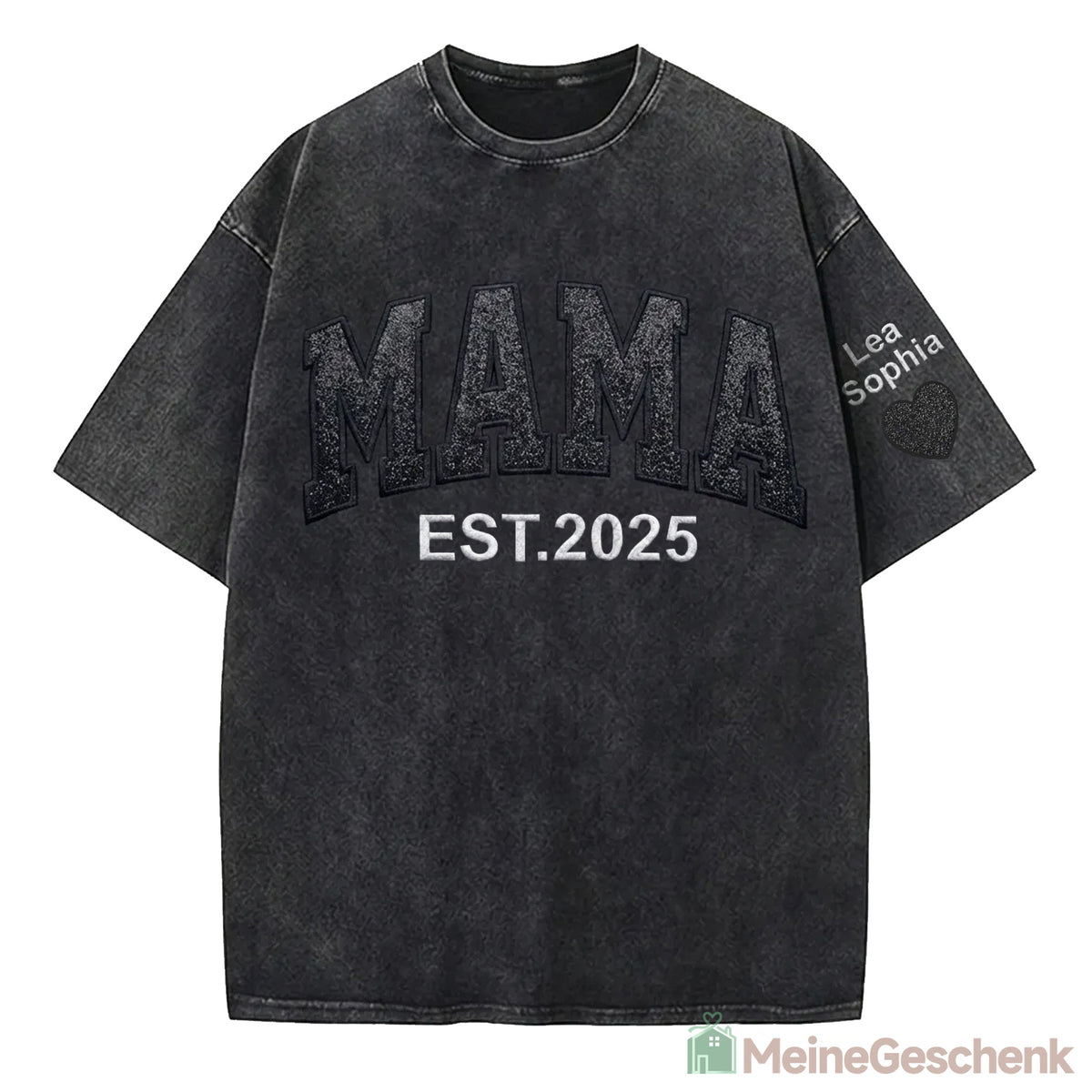 Meinegeschenk gewaschenes T-Shirt mit Glitzer, Paillettenstickerei MAMA, Muttertagsgeschenk