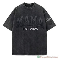 Meinegeschenk gewaschenes T-Shirt mit Glitzer, Paillettenstickerei MAMA, Muttertagsgeschenk