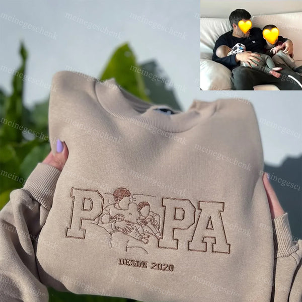Personalisiertes Sweatshirt mit Papa- oder Papi-Porträt, besticktes Geschenk nach Foto