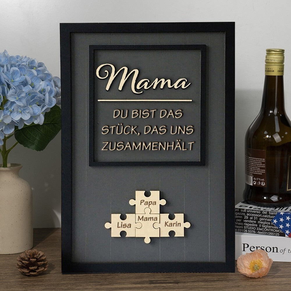 Personalisierte Muttertag Puzzle Zeichen | Mama Du bist das Stück, das uns zusammenhält