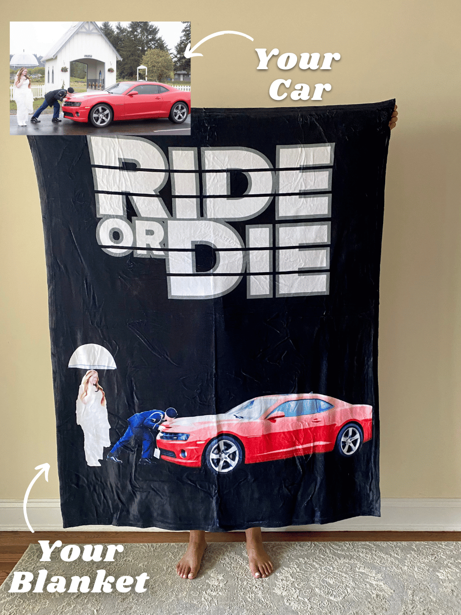 Personalisierte Foto-Auto-Decke FashionablePrint Geschenk für Freunde "Ride or Die"