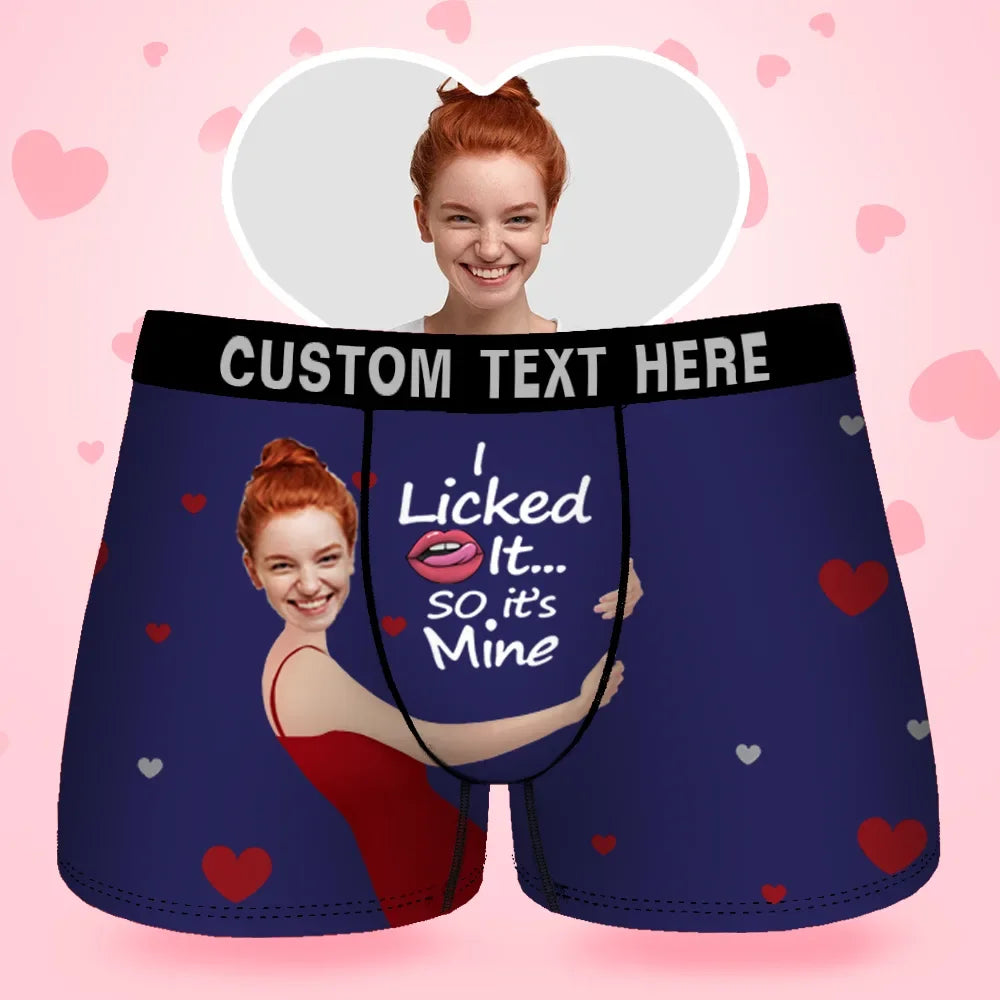 Herren-Boxershorts mit individuellem Gesicht „I Licked It So It's Mine“, Geschenk für den Freund