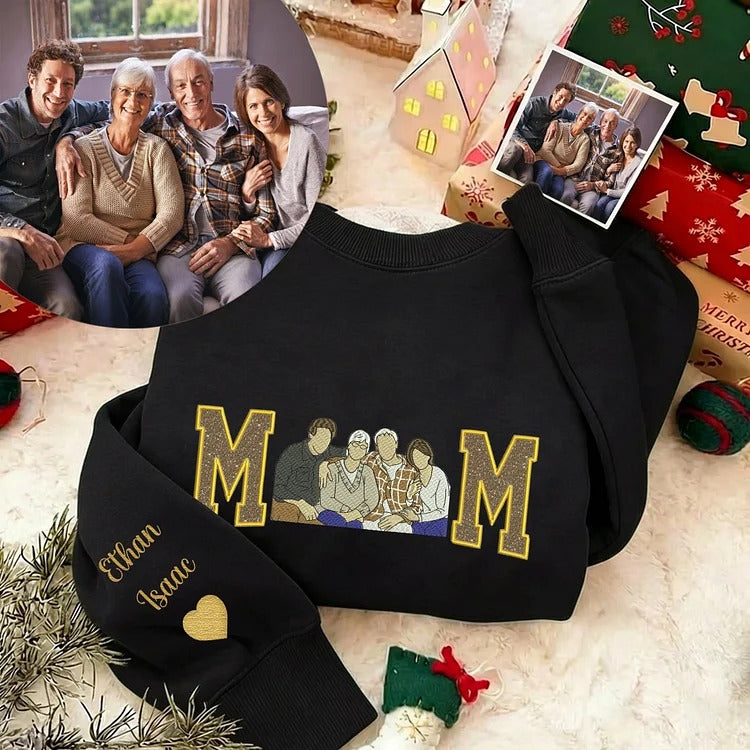 Personalisiertes, besticktes Glitzer-Sweatshirt/Hoodie mit Familienfoto