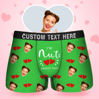 Benutzerdefinierte Gesichts-Herren-Boxershorts im I'M Nuts About You-Stil, Unterwäsche, Geburtstagsgeschenke für Ehemann, Boxer-Geschenk mit Bundtext