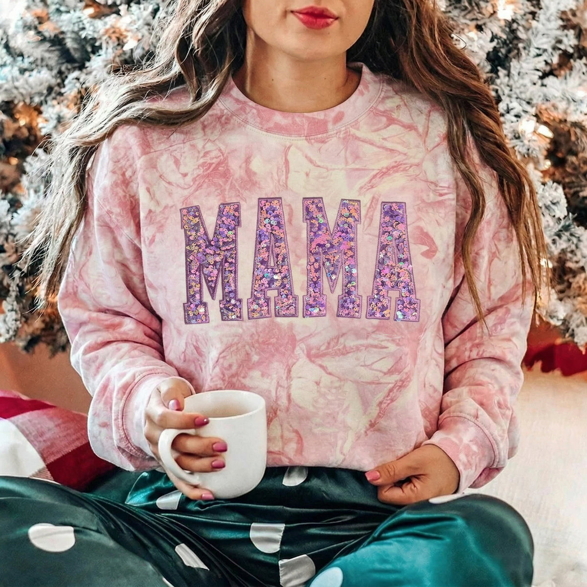 Personalisiertes Pailletten-Sweatshirt MAMA mit Glitzerbuchstaben im Vintage-Stil – das perfekte Muttertagsgeschenk für Mama