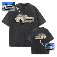 Gewaschener Vintage-Kapuzenpullover mit beidseitiger Auto-Stickerei
