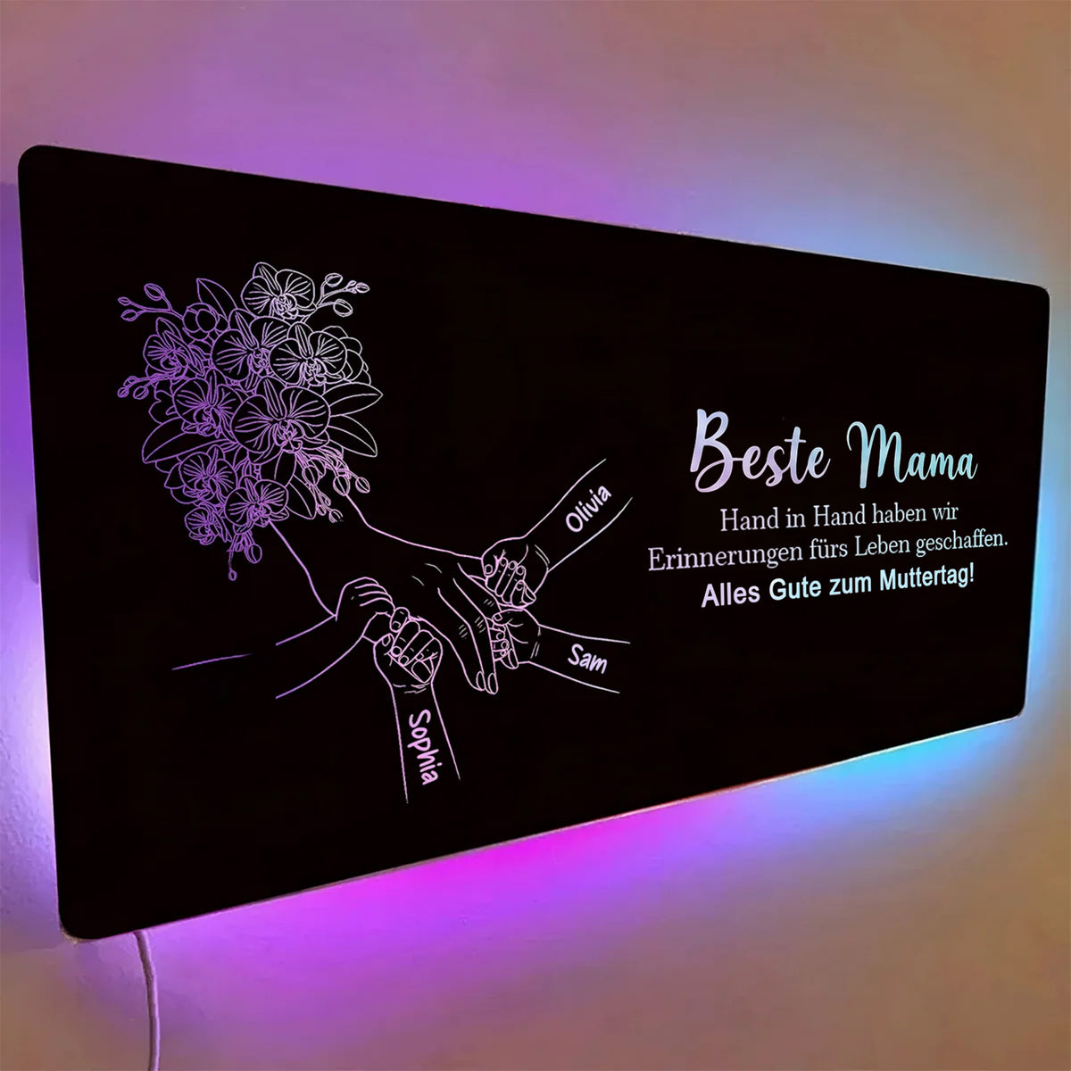 Individuelles Spiegellicht Mama hält Händchen, Personalisiertes Muttertagsgeschenk