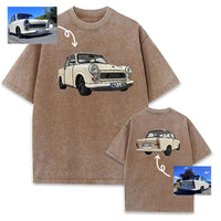Gewaschener Vintage-Kapuzenpullover mit beidseitiger Auto-Stickerei