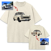 Gewaschener Vintage-Kapuzenpullover mit beidseitiger Auto-Stickerei