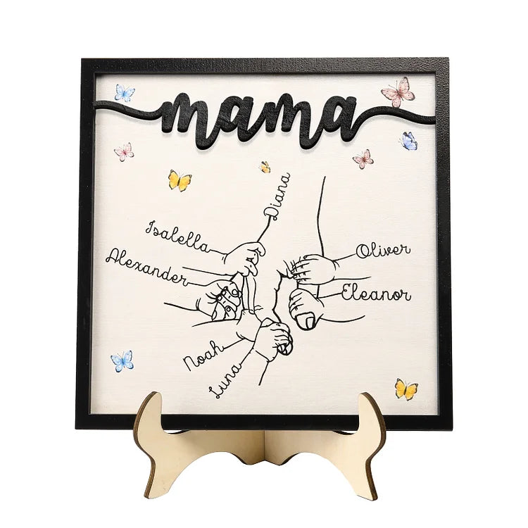 Mama/Mom Holz Deko-Personalisierbare 2-7 Namen Ornament Mutter Hand Holzdekoration für Mutter