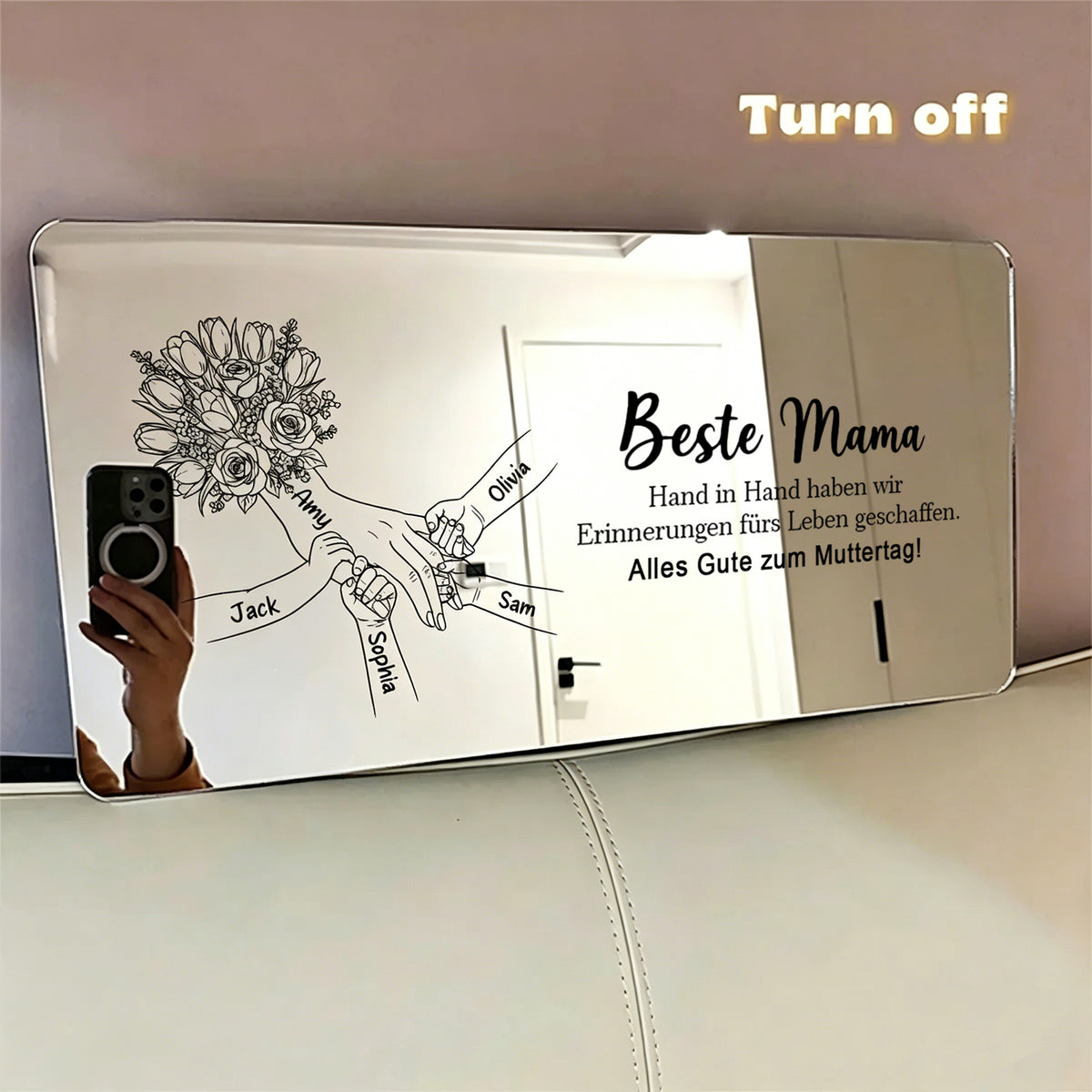 Individuelles Spiegellicht Mama hält Händchen, Personalisiertes Muttertagsgeschenk