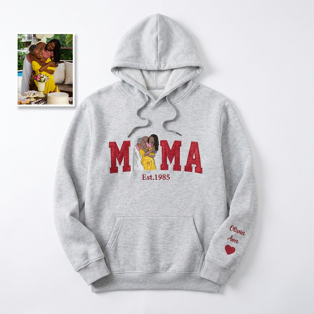 Personalisiertes, besticktes Glitzer-Sweatshirt/Hoodie mit Familienfoto