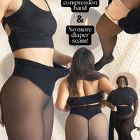 Damen Strumpfhose mit Fleecefutter - warme hochtaillierte Wärme-Strumpfhose mit durchscheinender Optik