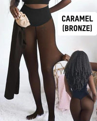 Damen Strumpfhose mit Fleecefutter - warme hochtaillierte Wärme-Strumpfhose mit durchscheinender Optik