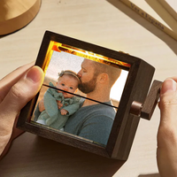 Machine d'animation personnalisée avec cadre flip book, album photo mécanique avec manivelle et lumière, cadre photo pour enfants en bois de noyer noir, cadeau créatif