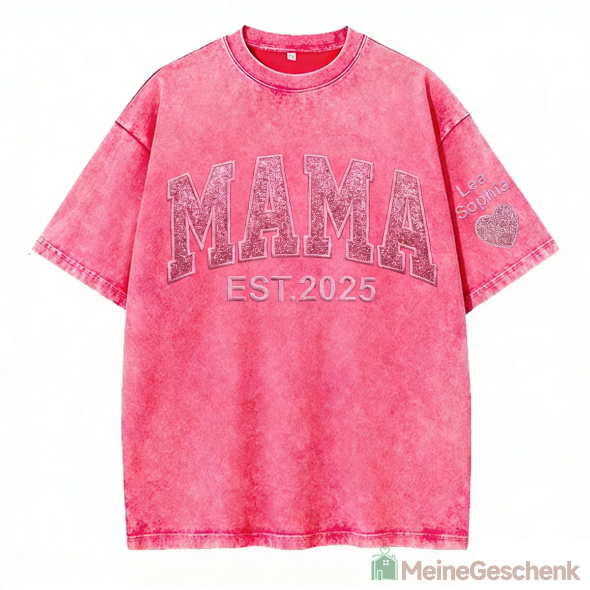Meinegeschenk gewaschenes T-Shirt mit Glitzer, Paillettenstickerei MAMA, Muttertagsgeschenk