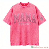 Meinegeschenk gewaschenes T-Shirt mit Glitzer, Paillettenstickerei MAMA, Muttertagsgeschenk