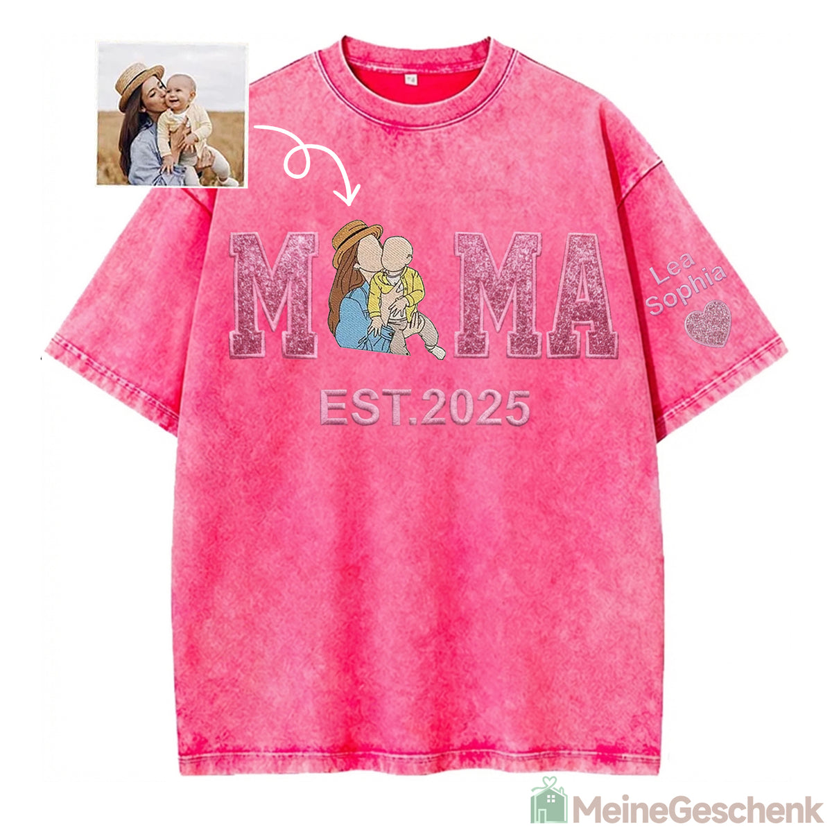 Meinegeschenk Mama Paillettenbesticktes Fotoporträt Gewaschenes T-Shirt