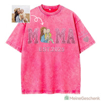 Meinegeschenk Mama Paillettenbesticktes Fotoporträt Gewaschenes T-Shirt