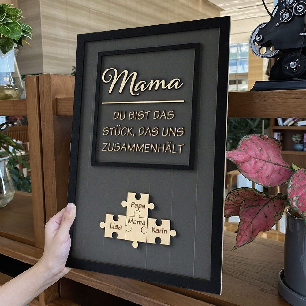 Personalisierte Muttertag Puzzle Zeichen | Mama Du bist das Stück, das uns zusammenhält