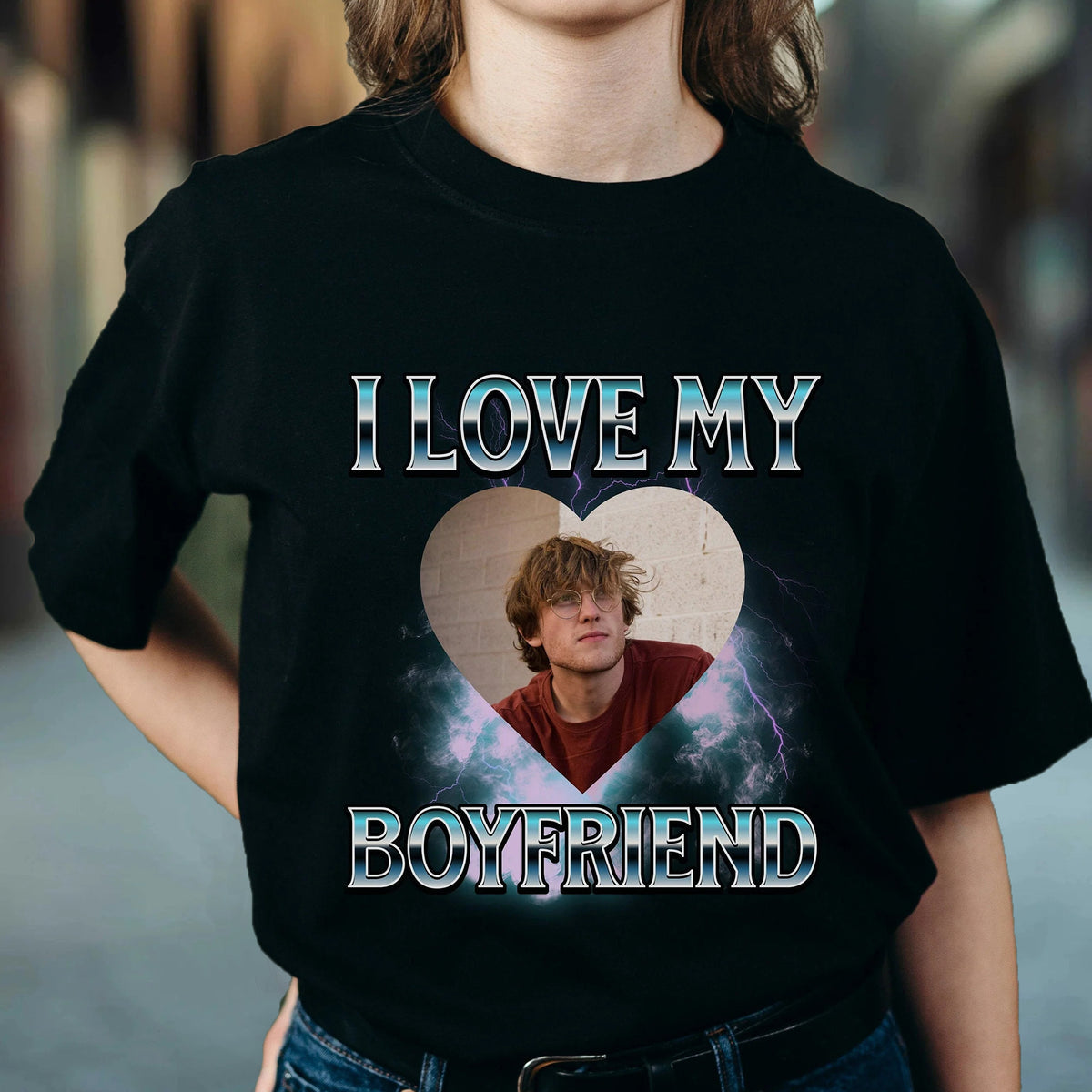 I LOVE MY BOYFRIEND Personalisiertes Fotoshirt, 90er Jahre Vintage Bootleg