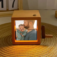 Machine d'animation personnalisée avec cadre flip book, album photo mécanique avec manivelle et lumière, cadre photo pour enfants en bois de noyer noir, cadeau créatif