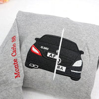 Individuelles Autofoto auf den Hoodie gestickt – Bestickter Auto-Hoodie für Autoliebhaber