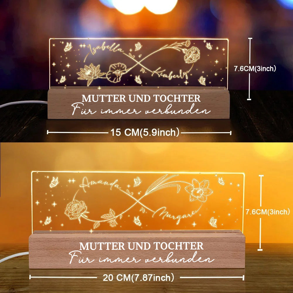 Personalisiertes LED-Nachtlicht mit Linien-Geburtsblume und Unendlichkeits-Design mit Namen und Text, Muttertag, Heimdekoration, Geburtstagsgeschenk für Mama und Oma