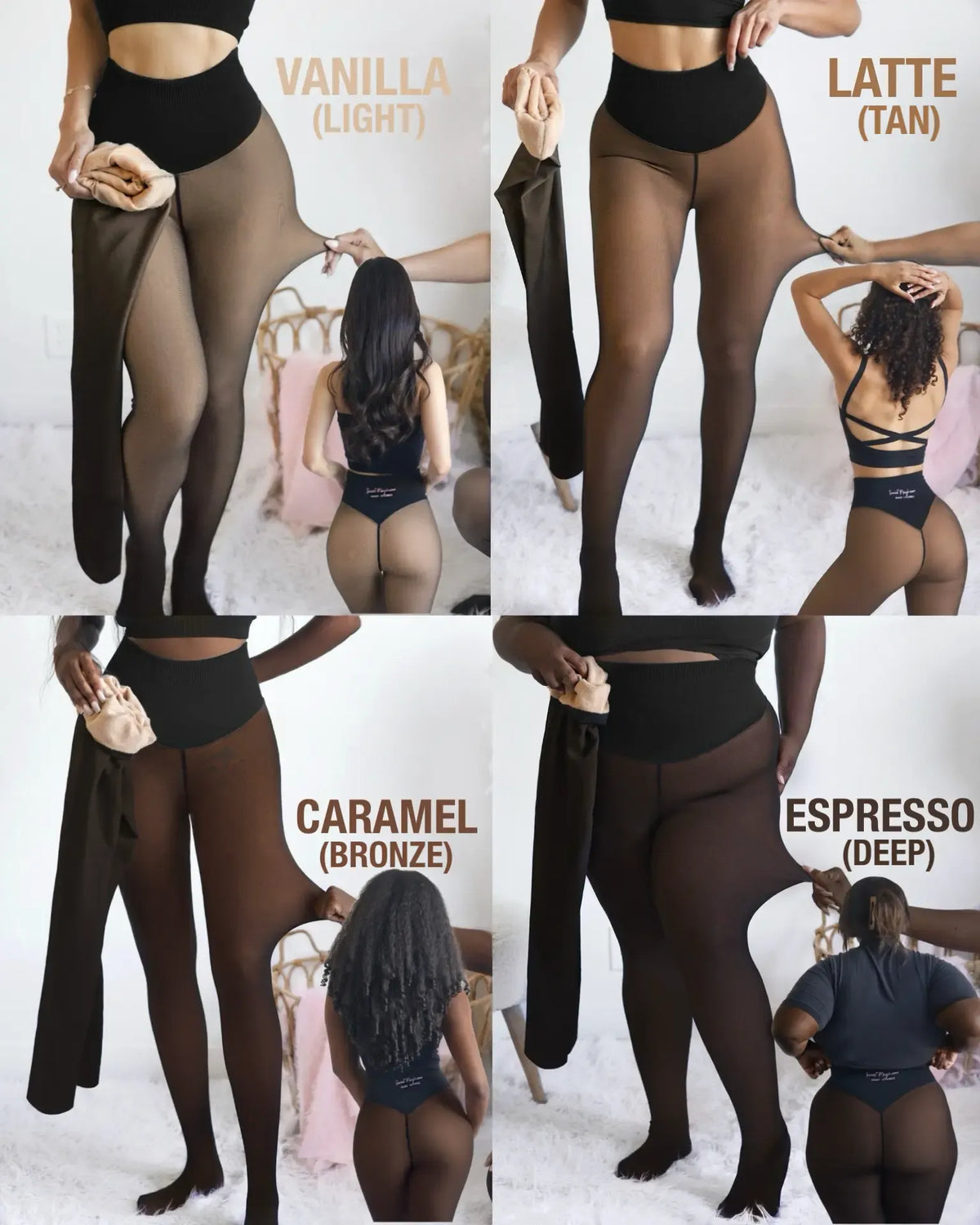 Damen Strumpfhose mit Fleecefutter - warme hochtaillierte Wärme-Strumpfhose mit durchscheinender Optik