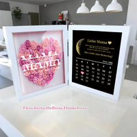 Mama, wir lieben dich – Personalisierter faltbarer Blumen-3D-Schaukasten mit echten Mondphasen & Jahrestagskalender(nachhaltig hergestellt）