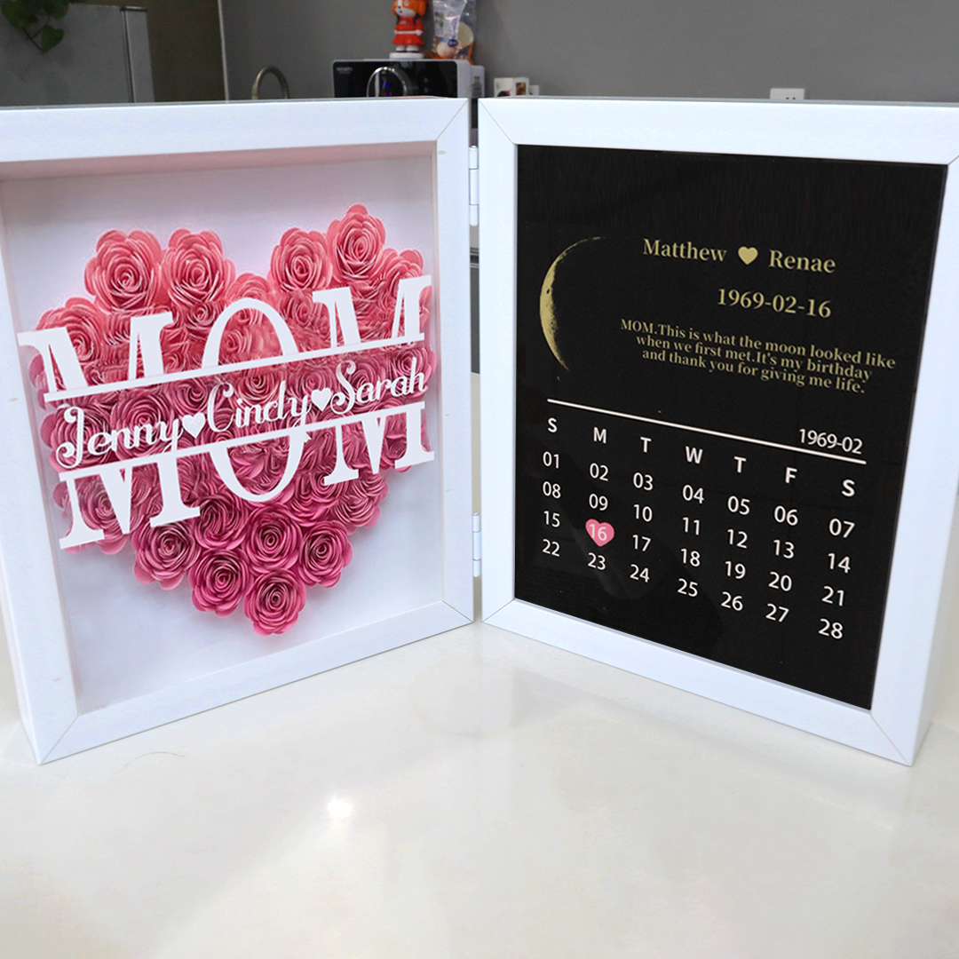 Muttertagsgeschenk ECHTE MONDPHASE Jubiläumskalender Individueller Blumenrahmen