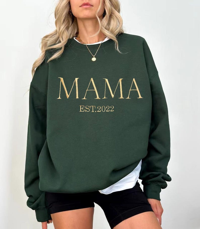 Personalisiertes Mama-Sweatshirt mit Vollstickerei, Outfit für frischgebackene Mütter, Geschenkidee zum Muttertag