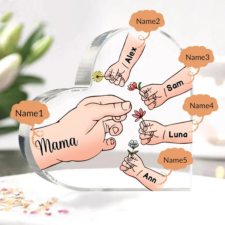 Personalisierte 2-7 Namen Mama Hand Familie Acryl-Deko Schreibtischdekoration für Mutter