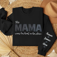 Mama trägt ihr Herz auf dem Ärmel – Individuell besticktes T-Shirt, Pailletten-Sweatshirt – Geschenk für Mama und Oma