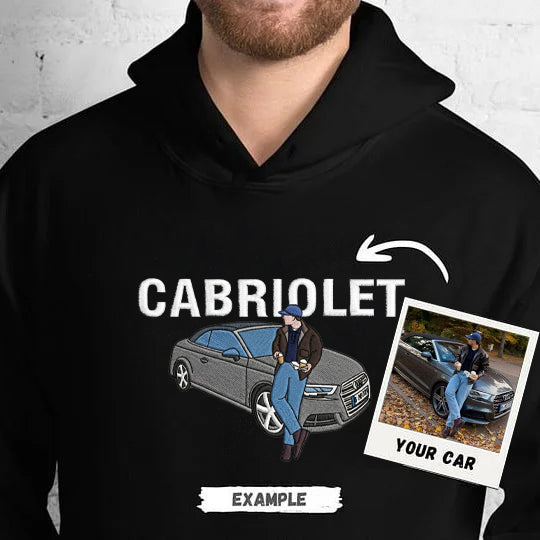 Bestickter, personalisierter Auto-Hoodie und T-Shirt mit deinem eigenen Fahrzeug – Geschenkidee für Autoliebhaber
