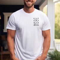 Gepersonaliseerd T-shirt voor papa met de naam van het kind en het geboortejaar – pijlontwerp (aanpasbaar)
