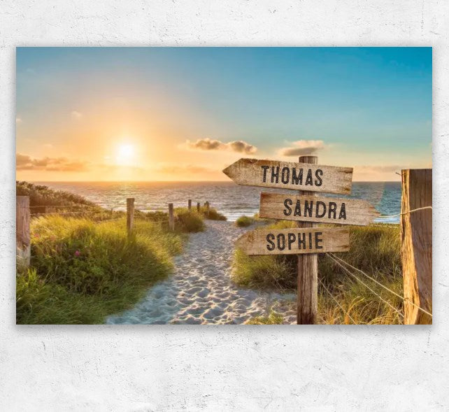 Personalisierte Leinwand "Wegweiser am Strand"