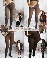 Damen Strumpfhose mit Fleecefutter - warme hochtaillierte Wärme-Strumpfhose mit durchscheinender Optik