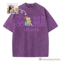 Meinegeschenk Mama Paillettenbesticktes Fotoporträt Gewaschenes T-Shirt