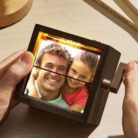 Machine d'animation personnalisée avec cadre flip book, album photo mécanique avec manivelle et lumière, cadre photo pour enfants en bois de noyer noir, cadeau créatif
