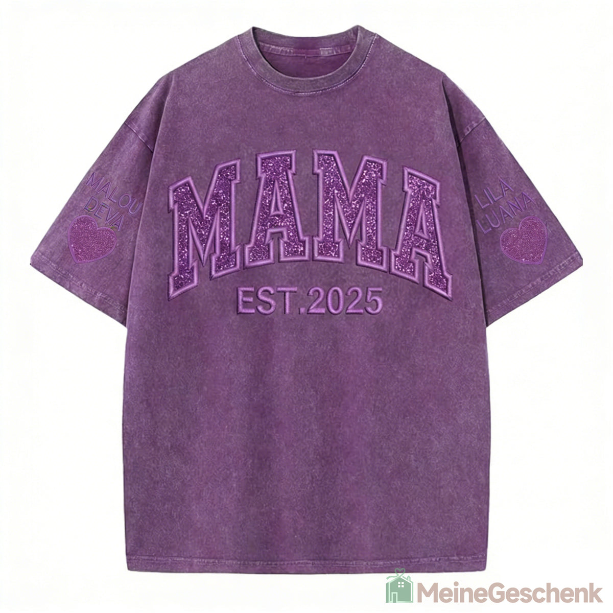 Meinegeschenk gewaschenes T-Shirt mit Glitzer, Paillettenstickerei MAMA, Muttertagsgeschenk