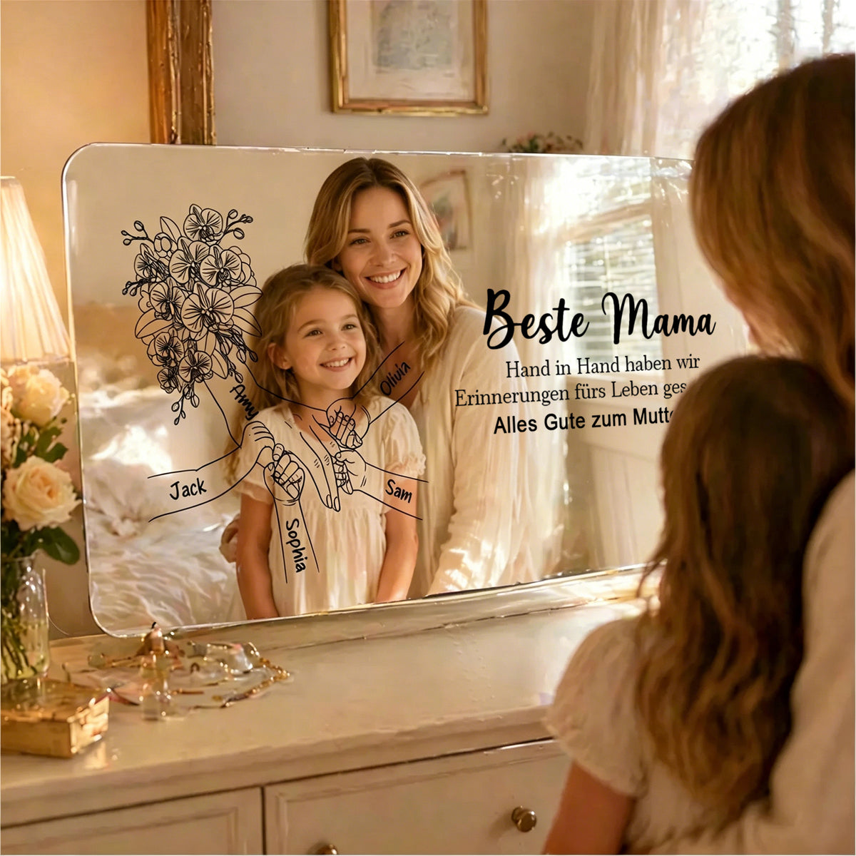 Individuelles Spiegellicht Mama hält Händchen, Personalisiertes Muttertagsgeschenk
