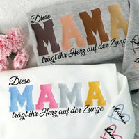 [Stickerei] Individuell besticktes Sweatshirt „Mama trägt ihr Herz auf dem Ärmel“, Muttertagsgeschenk