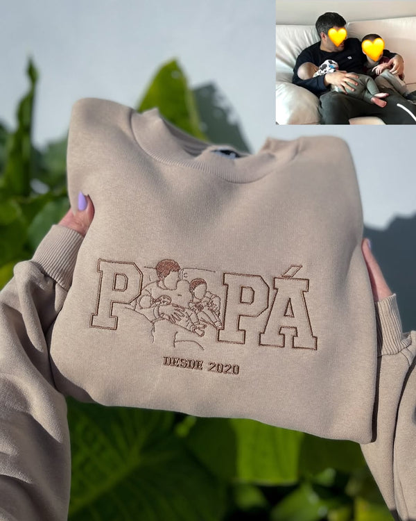 Personalisiertes Sweatshirt mit Papa- oder Papi-Porträt, besticktes Geschenk nach Foto