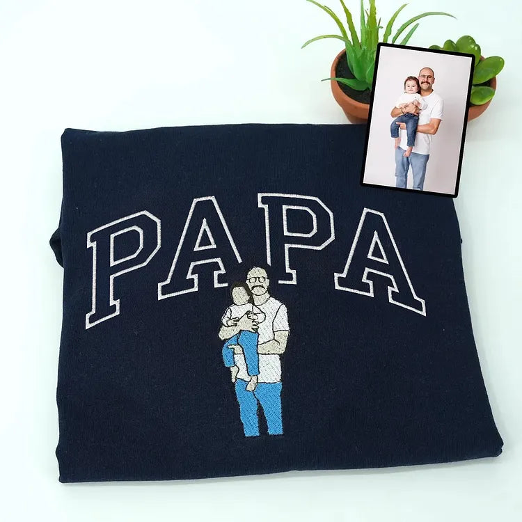 Benutzerdefiniertes besticktes Papa-Foto-Sweatshirt, personalisiertes Portrait vom T-Shirt