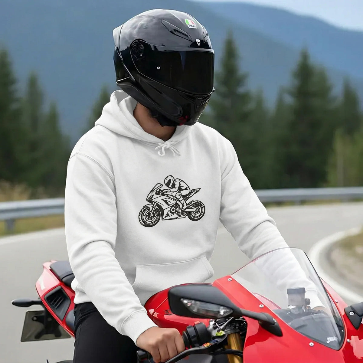 Individuell bestickter Motorrad-Hoodie, personalisiertes Biker-Geschenk für ihn, individuelle Motorrad-Umrisszeichnung nach Foto