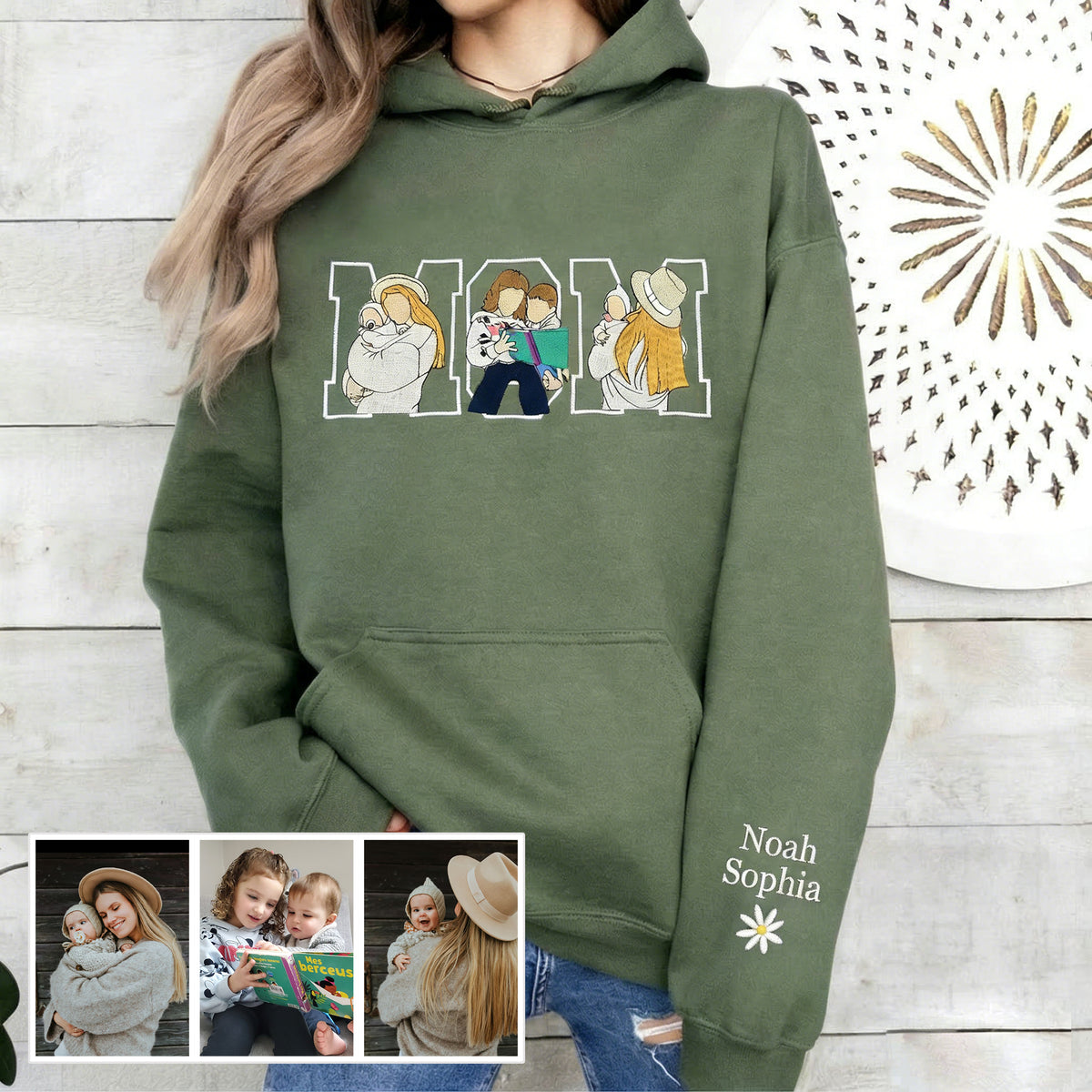 Sweatshirt/Hoodie mit individueller Foto-Porträtstickerei, Geschenk für Mama/Familie
